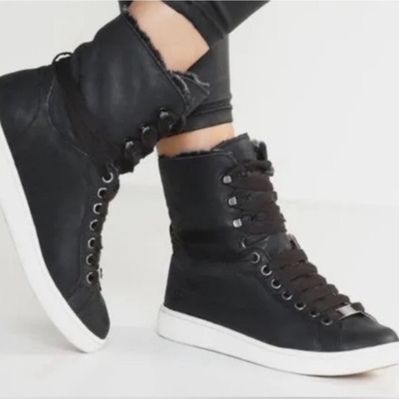 UGG STARLYN SHEEP SKIN SHERPA LINED HIGH TOP SNEAKERS BOOTS SIZE 10 BLACK - Picture 1 of 10